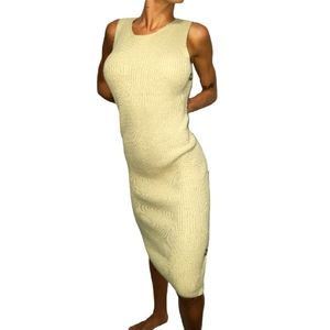 NEW Modern Vintage Knitted Boho Maxi Dress Casual Tulum Crochet Warm Cozy Beige